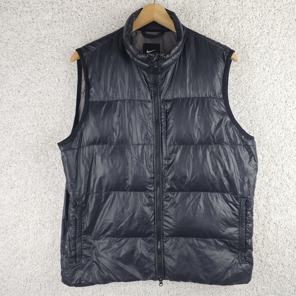 Nike Puffer Black Goose Down Filled Vest Mens Large Packable Tactical Pocket